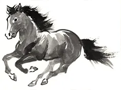イラスト素材: 水墨画　走る馬