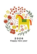 イラスト素材: 2026年　午年　年賀状テンプレート
